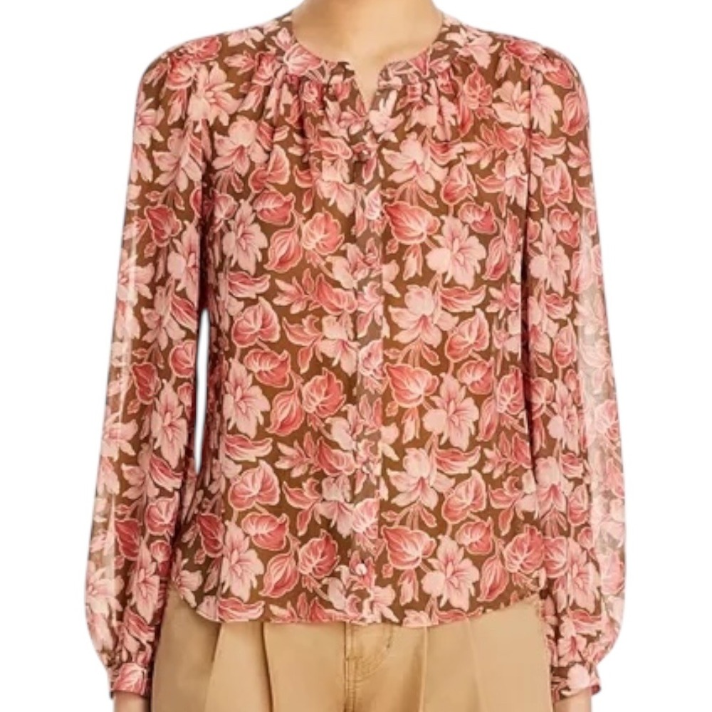 NWOT Veronica Beard Ashlynn Silk Floral Blouse Top Deep Ochre Multi Size 6